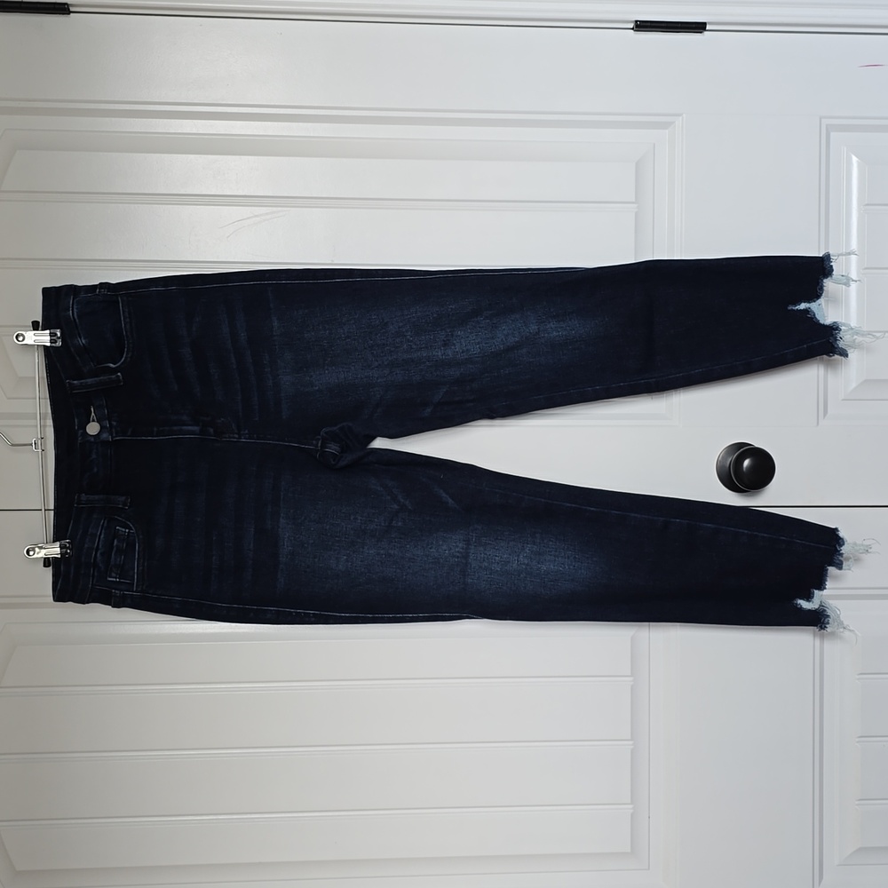 Women's Dark Blue Frayed Hem Jeans